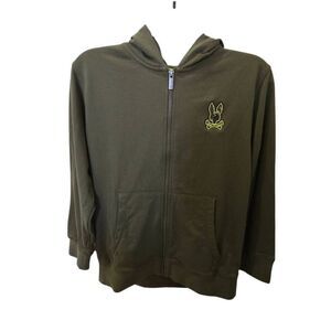 Psycho Bunny boys Sz L 14-16 olive green logo zip hoodie jacket